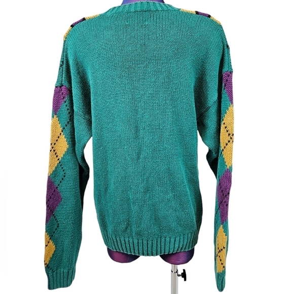 Vintage Body Equip Teal & Purple Argyle V-Neck Cricket Sweater Size XL Men's‎ - Picture 5 of 9